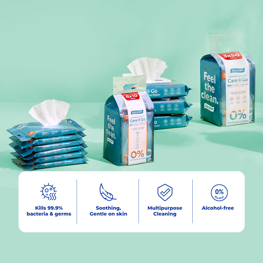 Alcean Antibacterial Wipes - 50 Wipes (3 Packs / 9 Packs)