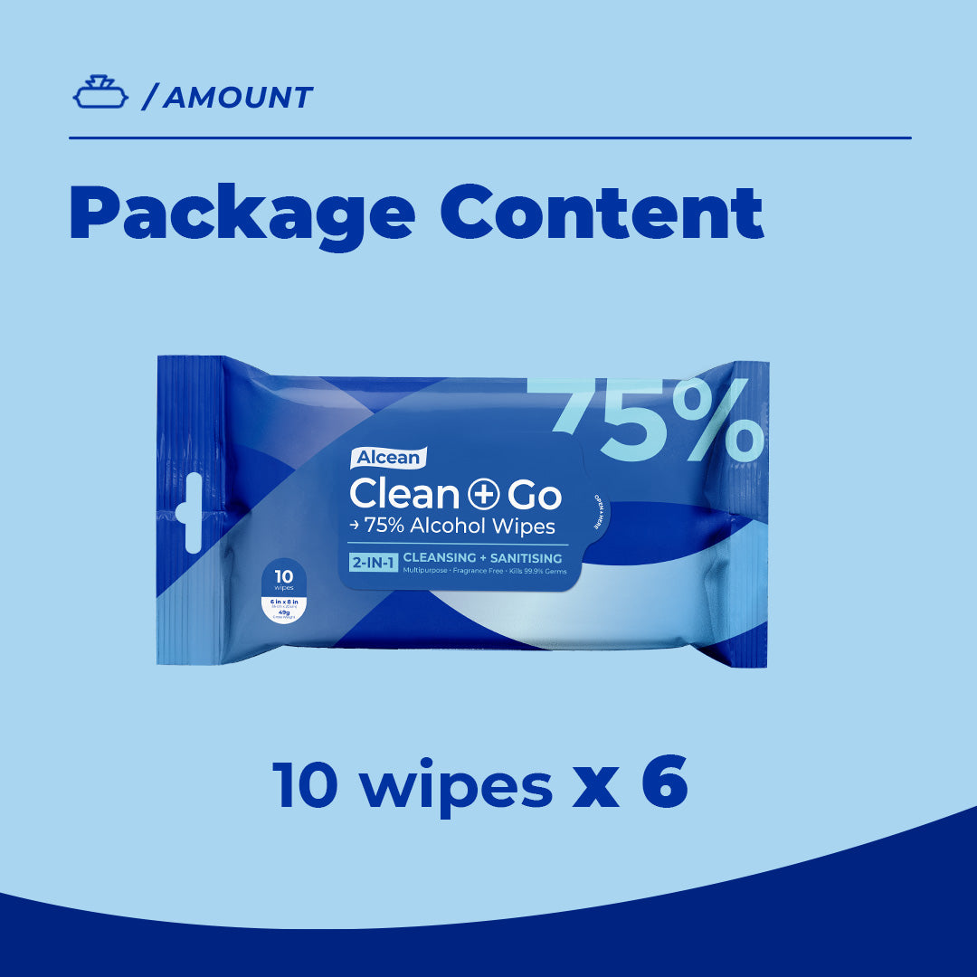 Alcean 75% Alcohol Wipes (10 Wipes x 6 Packs)